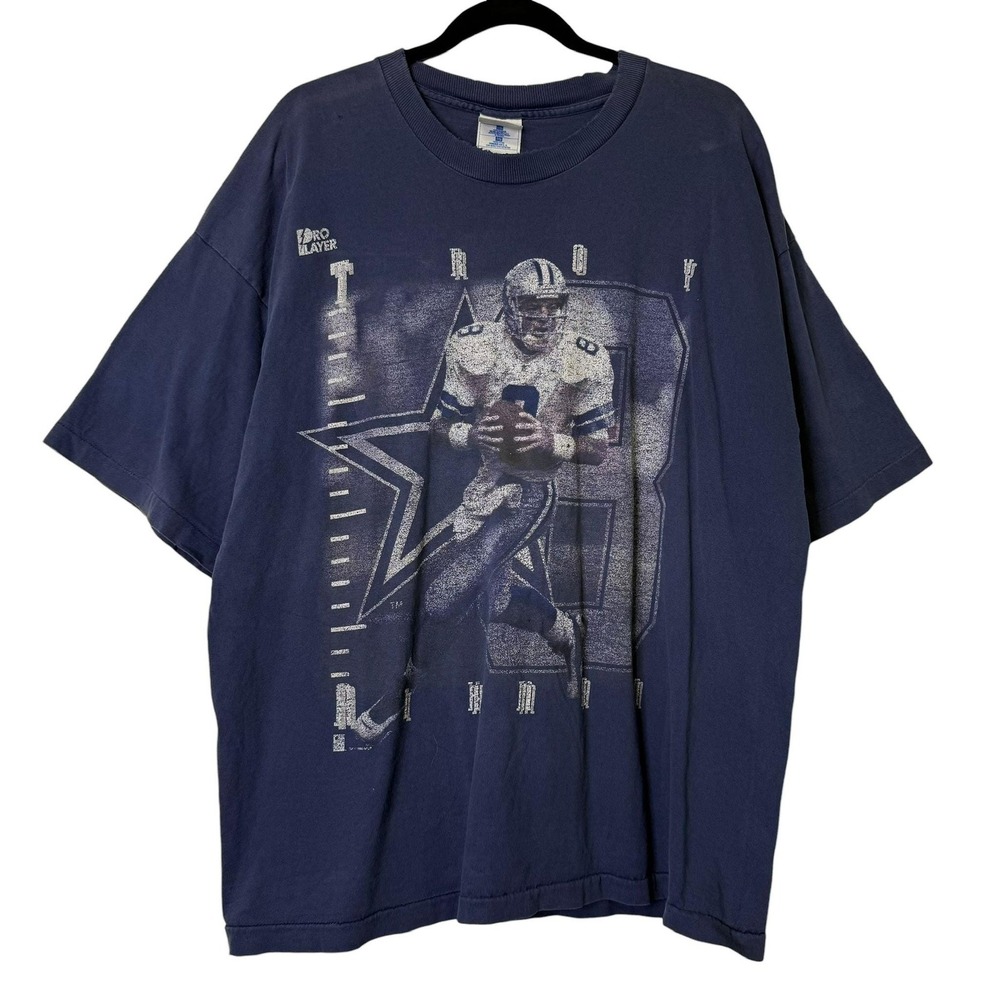 Vintage 1996 Troy Aikman Dallas Cowboys Pro Player Graphic T-Shirt Mens XL